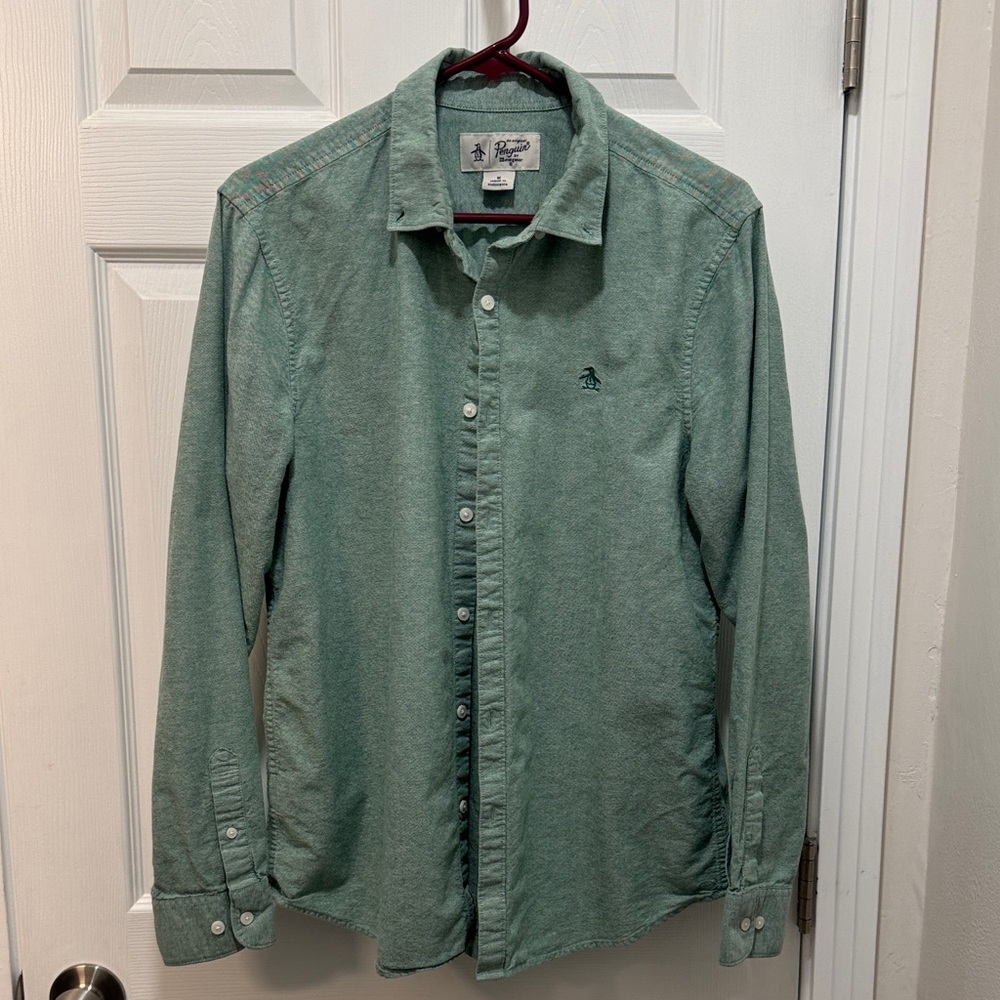 Original Penguin Mint Green Long-Sleeve Button-Down Shirt sz M EUC